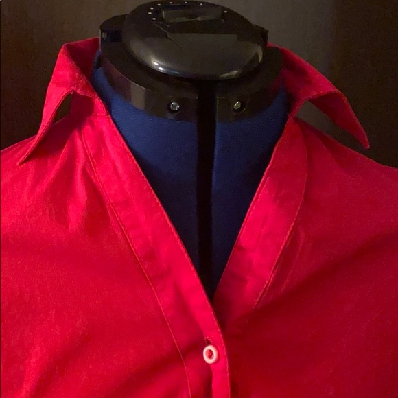 Bright red button down -3Quarter length sleeves - Picture 2 of 3